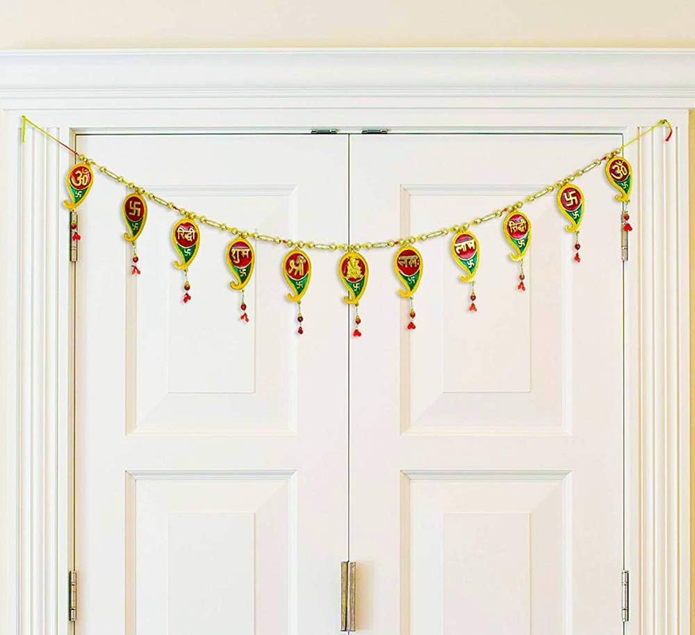 Multicolor Handmade Keri Shape Shubh Labh Swastik Ethnic Metal Door