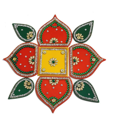 Multicolor Kundan Studded Handcrafted Decorative Rangoli Set for Floor Decoration Table Decorations- Diwali Decoration Items for Home Reusable Rangoli- 9 PCS dmsretail