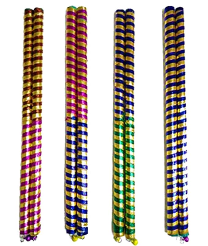 Multicolor Lace Decorated Ajmeri Wooden Dandiya Garba Sticks for Navratri Celebration Kolattam Sticks 14.4 Inches Pack Of 1 dmsretail