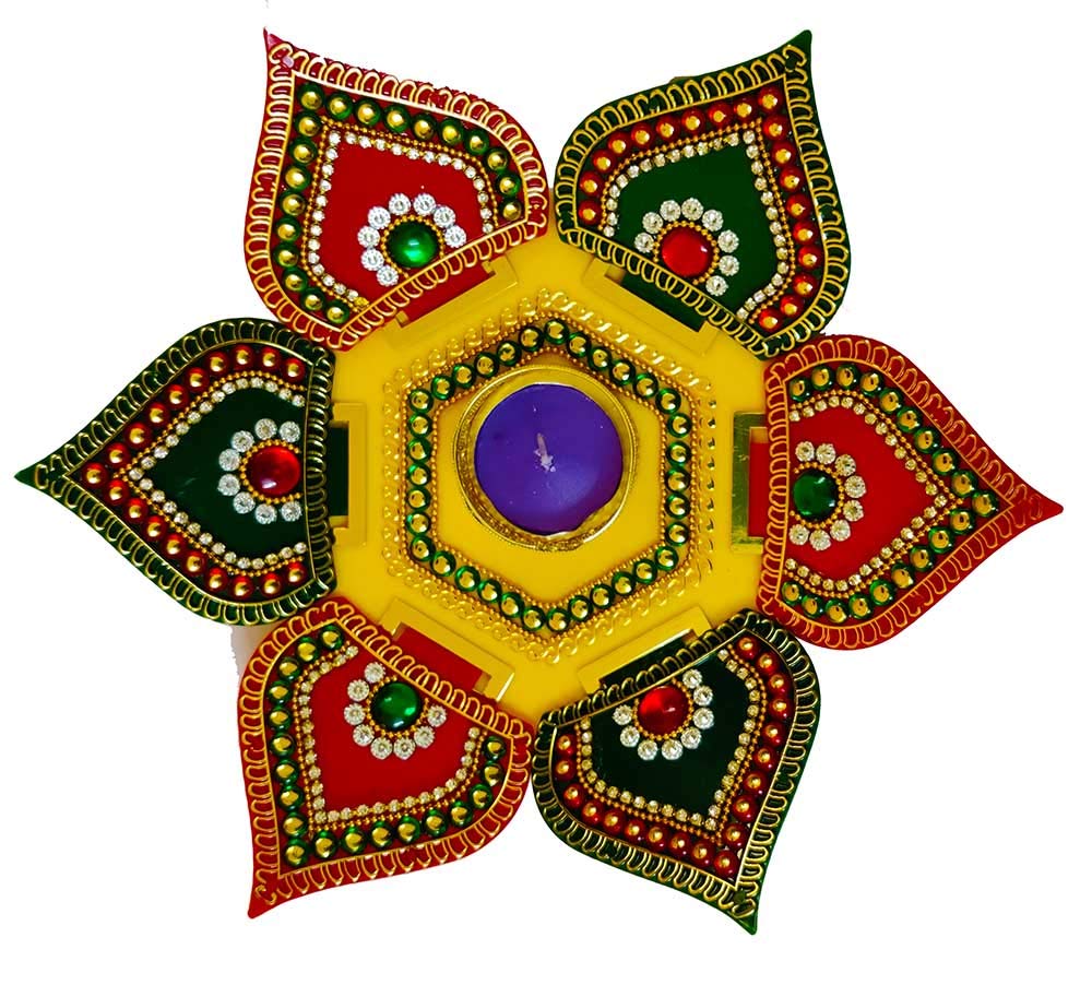 Multicolor Lotus Shape Acrylic Handcrafted Decorative Rangoli Set