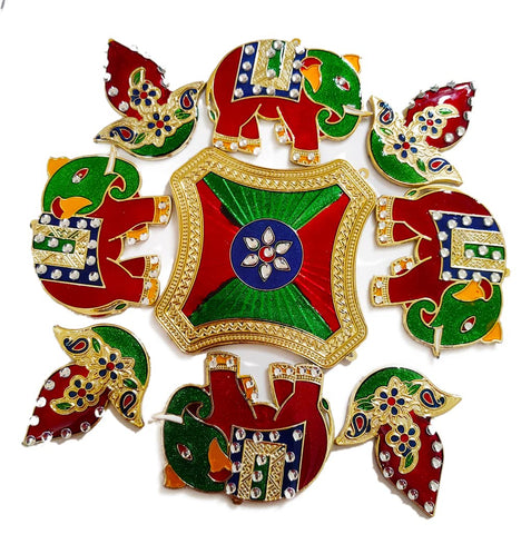 Multicolor Metal Elephant Rangoli for Floor Decoration Diwali Decoration Items for Home Reusable Rangoli- 9 PCS dmsretail
