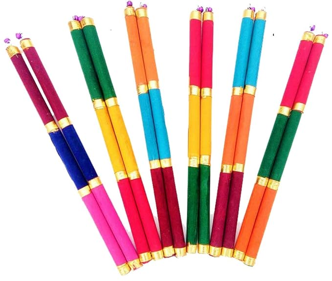 Multicolor Wooden Velvet Lace Decorated Dandiya Sticks for Dance