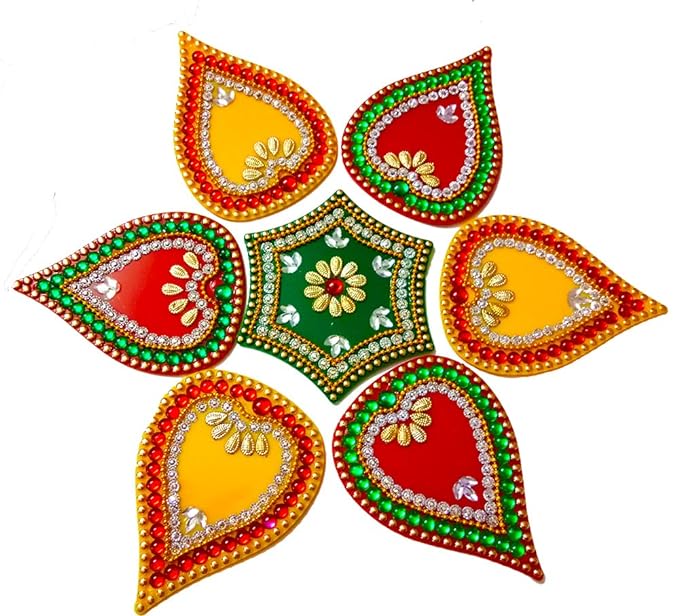MulticolorDecorative Handcrafted Stone Studded Paan Shape Acrylic