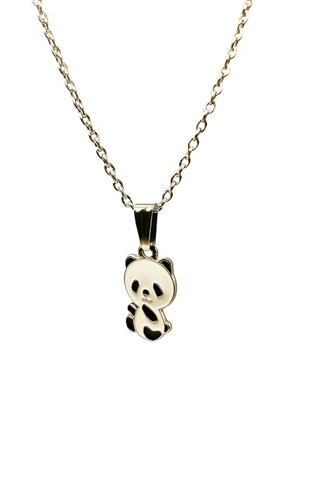 Panda-shaped pendant on a chain against a white background