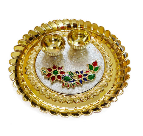 Handcrafted Acrylic Pooja Thali with Kumkum Holder Decorative Rakhi Thali Engagement Thali Rakshabandhan Thali Tilak Thali