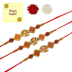 Vighnaharta Ganesh & Alloy Rakhi for Men Lovely Brother With Rakhi For Brother With Roli Chawal Set Of 3 dmsretail