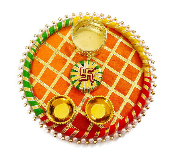 Wooden Handcrafted Pooja Thali with Kumkum Holder Decorative Rakhi Thali Engagement Thali Rakshabandhan Thali Tilak Thali Aarti Thali Wedding Return Favour Items dmsretail