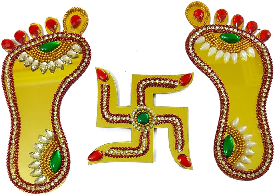 Wooden Laxmi Feet Big Size Stickers for Temple Decoration|Door