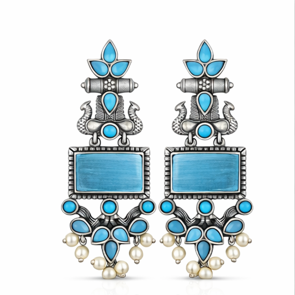 Oxidised Silver Peacock Design Earrings for Women & Girls