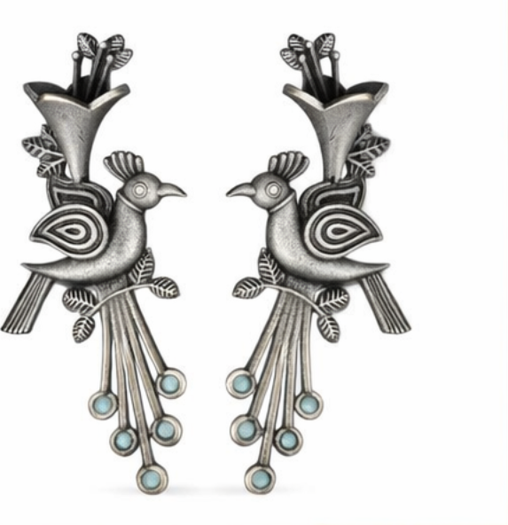 Oxidised Silver Bird Stud Earrings for Women