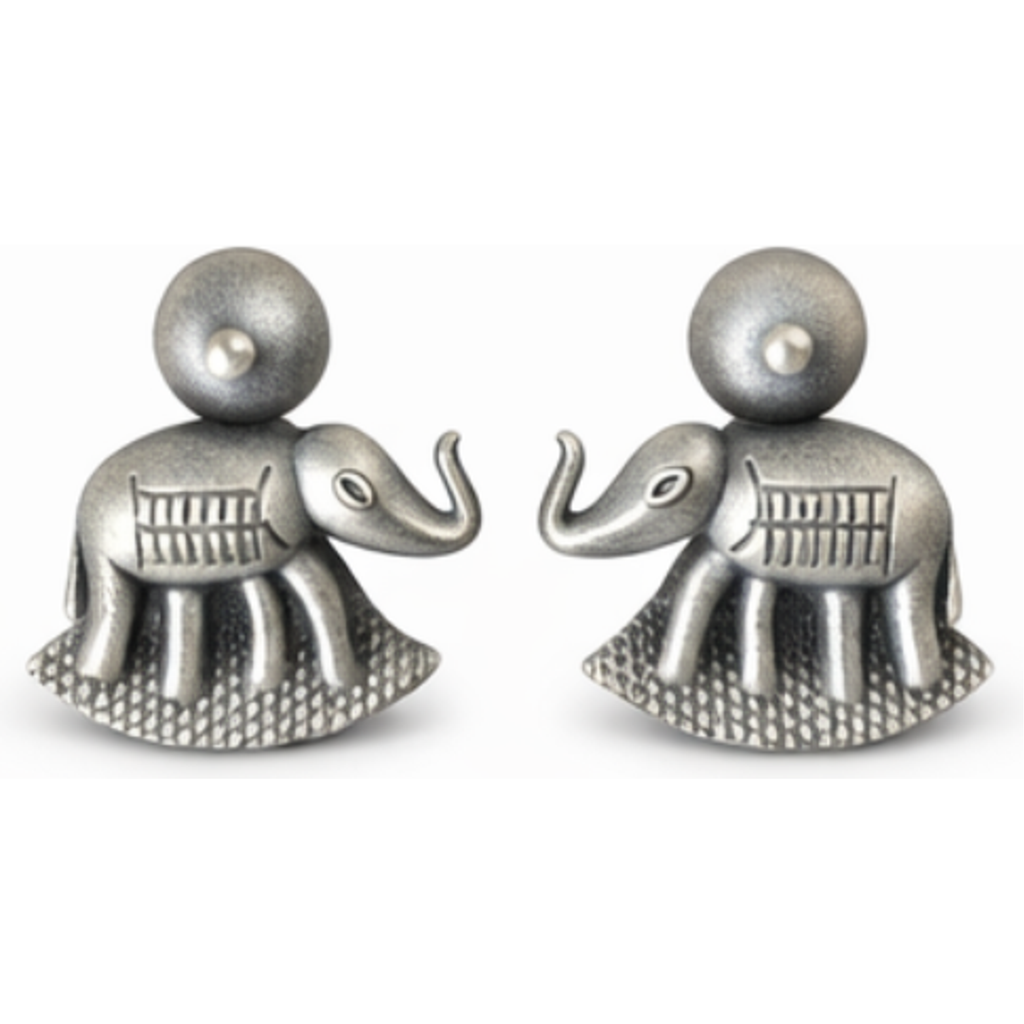 Oxidised Silver Elephant Earrings for Women