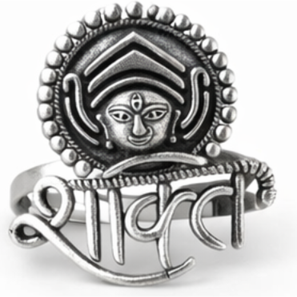 Oxidised Silver Durga Mata Adjustable Ring for Women & Girls