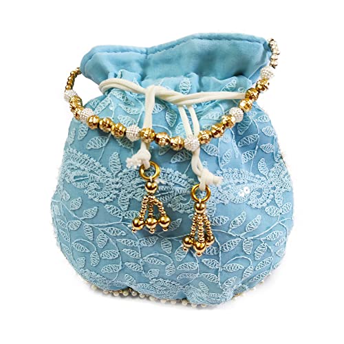 DMS RETAIL Lucknowi Ethnic Potli Zari Work Handicraft Designer Traditional Rajasthani Royal Style Bridal Potli Bag Women (Yellow)