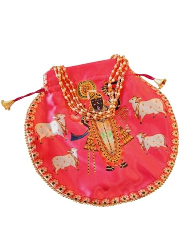Shreenathji Potli | Shagun Pouch | Wedding Giveaways | Silk Potli With Belt In Shrinath Ji Design