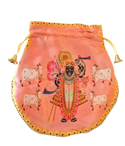 Shreenathji Potli | Shagun Pouch | Wedding Giveaways | Silk Potli With Belt In Shrinath Ji Design