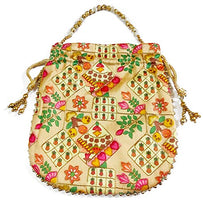 DMS RETAIL Potli Bags for Women Evening Bag Clutch Ethnic Bride Purse with Drawstring Potli Bag for Wedding (Yellow)