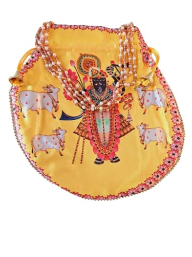 Shreenathji Potli | Shagun Pouch | Wedding Giveaways | Silk Potli With Belt In Shrinath Ji Design