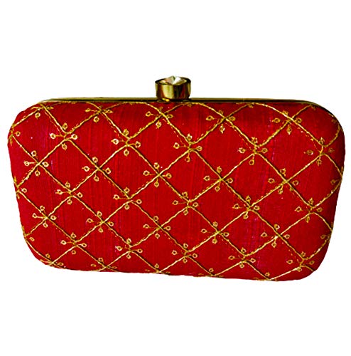DMS RETAIL Hand Emroidered Box Clutch With Detachable Sling For Party Evening Clutch (Navy Blue)