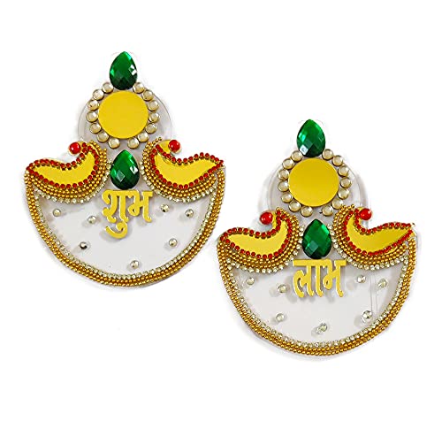 Acrylic Designer Diya Shubh Labh Sticker for Door Entrance