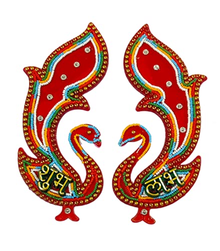 Acrylic Designer Shubh Labh Peacock Sticker for Door Entrance