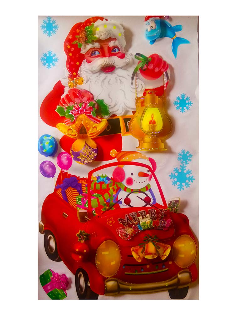 DMS RETAIL 5D Merry Christmas Santa Claus Car Wall Stickers PVC Vinyl Christmas Decoration Wall Stickers for Home Decoration (Pack of 4 Sticker) dmsretail