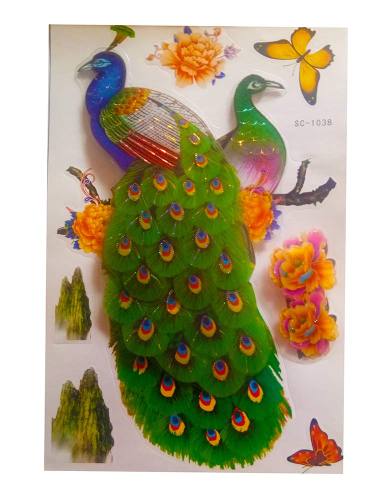 DMS RETAIL 7D Butterfly Flower and Peacock PVC Vinyl Stickers for Wall Decoration, Multicolor dmsretail