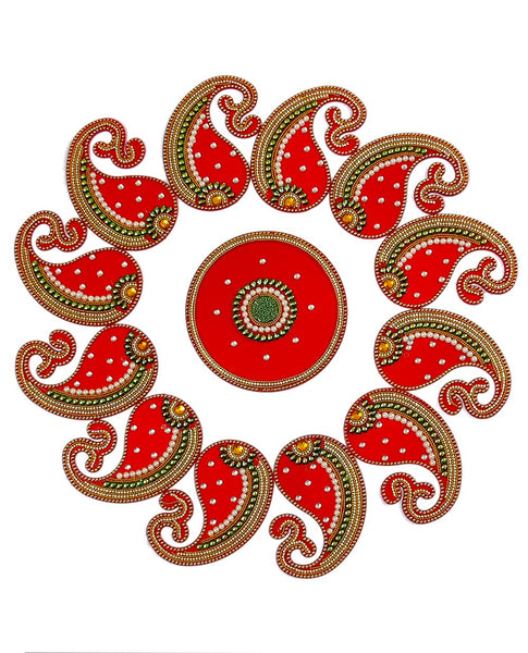 DMS RETAIL Acrylic Decorative Designer Rangoli Set for Floor Decoration Diwali Decoration Puja Functions Table Decorations- Readymade Reusable Rangoli- 25 PCS- 20 Inches dmsretail