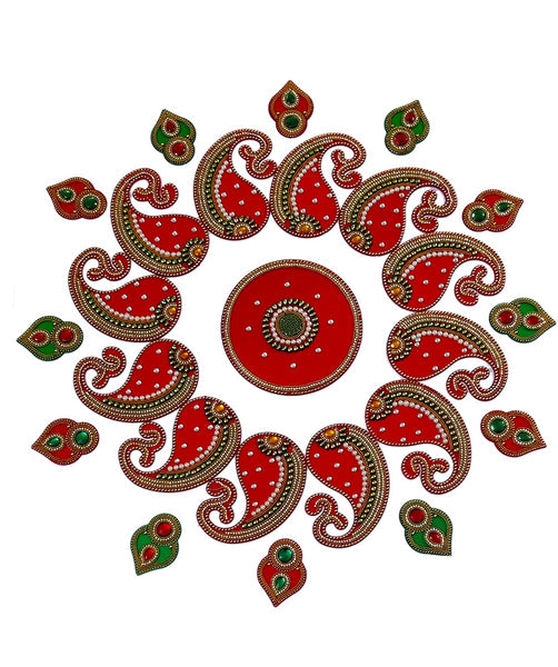 DMS RETAIL Acrylic Decorative Designer Rangoli Set for Floor Decoration Diwali Decoration Puja Functions Table Decorations- Readymade Reusable Rangoli- 25 PCS- 20 Inches dmsretail