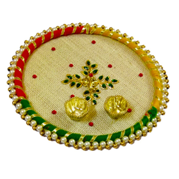 DMS RETAIL Acrylic Peacock Pooja Thali with Kumkum Holder Decorative Rakhi Thali|Engagement Thali dmsretail