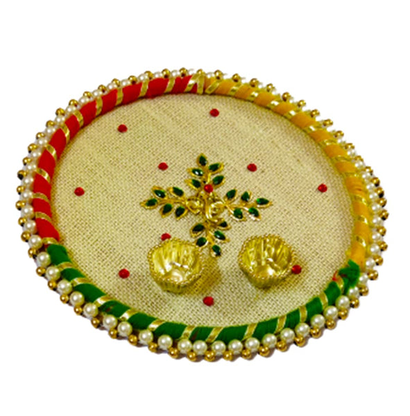 DMS RETAIL Acrylic Peacock Pooja Thali with Kumkum Holder Decorative Rakhi Thali|Engagement Thali dmsretail