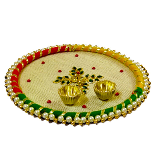 DMS RETAIL Acrylic Peacock Pooja Thali with Kumkum Holder Decorative Rakhi Thali|Engagement Thali dmsretail