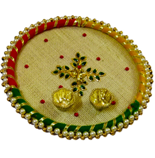 DMS RETAIL Acrylic Peacock Pooja Thali with Kumkum Holder Decorative Rakhi Thali|Engagement Thali dmsretail