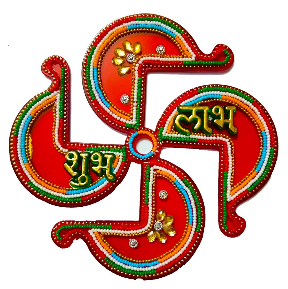 DMS RETAIL Acrylic Pearl Studded Shubh Labh in Swastik Sticker for