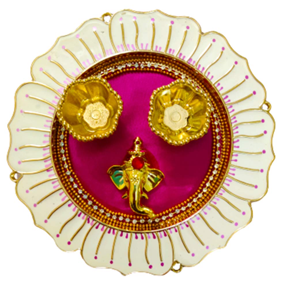 DMS RETAIL Acrylic Pooja Thali Set with Kumkum Holder Ganesh Decorative Rakhi Thali|Tilak Thali|Engagement Platter|Kankavati for Pooja|Diwali Decoration for Home dmsretail