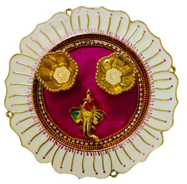 DMS RETAIL Acrylic Pooja Thali Set with Kumkum Holder Ganesh Decorative Rakhi Thali|Tilak Thali|Engagement Platter|Kankavati for Pooja|Diwali Decoration for Home dmsretail