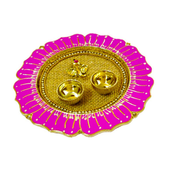 DMS RETAIL Acrylic Pooja Thali with Kumkum Holder|Decorative Rakhi Thali|Tilak Thali|Kankavati for Pooja Thali dmsretail