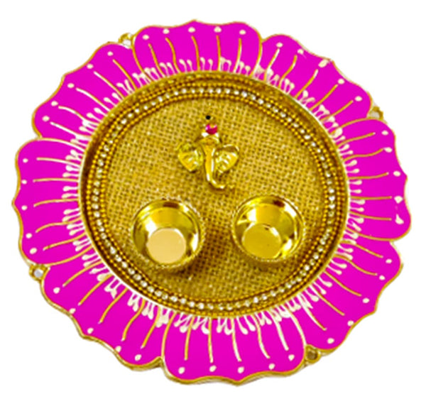 DMS RETAIL Acrylic Pooja Thali with Kumkum Holder|Decorative Rakhi Thali|Tilak Thali|Kankavati for Pooja Thali dmsretail