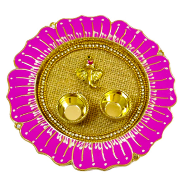 DMS RETAIL Acrylic Pooja Thali with Kumkum Holder|Decorative Rakhi Thali|Tilak Thali|Kankavati for Pooja Thali dmsretail