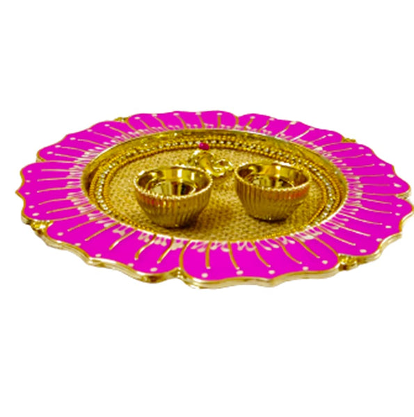 DMS RETAIL Acrylic Pooja Thali with Kumkum Holder|Decorative Rakhi Thali|Tilak Thali|Kankavati for Pooja Thali dmsretail