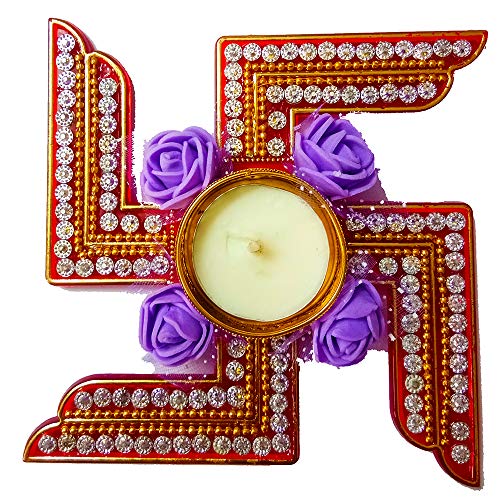 DMS RETAIL AcrylicSwastik Diya Candle for Diwali/Diwali Diya/Diya Set for Home Indoor Outdoor Diwali Decoration/Diya for Floor Decoration (Pack of 4 Diya) dmsretail