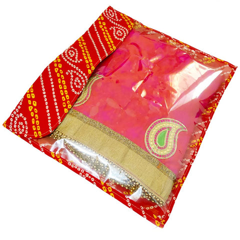 DMS RETAIL Bandhni Printed Single Saree Cover For Women|Wardrobe Organizer For Lehenga, Suit, Dress Pack Of (12) dmsretail