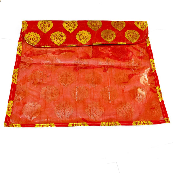 DMS RETAIL Brocade Material Red Transparent Wardrobe Organizer|Saree Organiser|Organiser For Lehenga, Suit, Dress |Saree Cover Set Pack Of (12) dmsretail