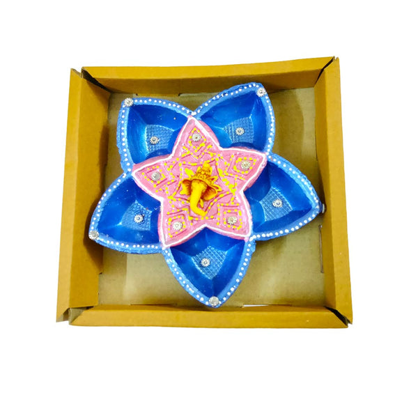 DMS RETAIL Clay Terracotta Diyas Set for Home Indoor Outdoor Diwali Decoration -5 Holder Diya dmsretail