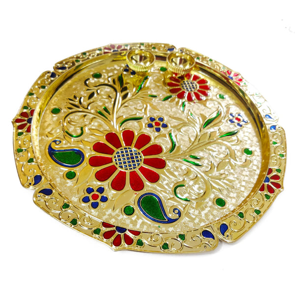DMS RETAIL Designer Acrylic Pooja thali Set for Festival Ethnic Puja Thali Gift for Diwali Engagement Platter, Home, Temple, Office, Wedding Return Gift Items Big Size 11 Inches dmsretail