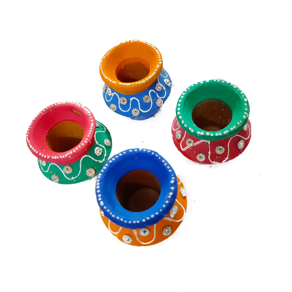 DMS RETAIL Designer Matki Diya |Diwali Diya|Deepawali Diyas |Handmade Diya for Celebration Festival Decoration Pack of 4 dmsretail