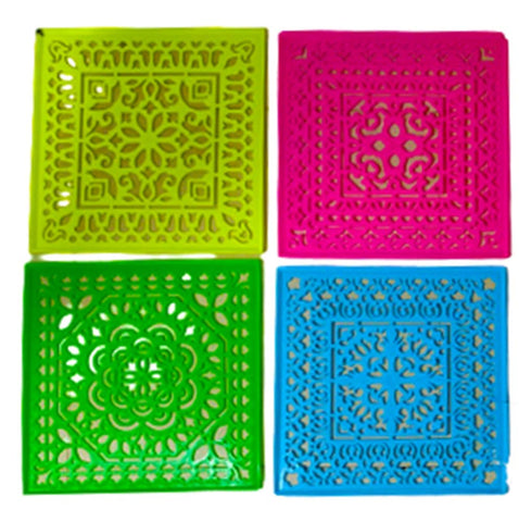 DMS RETAIL Different Design Square Rangoli Stencil for Floor Decoration Set of 2(10 Inches Big Size) with Black Rangoli Color Powder for Border 200 Grams dmsretail