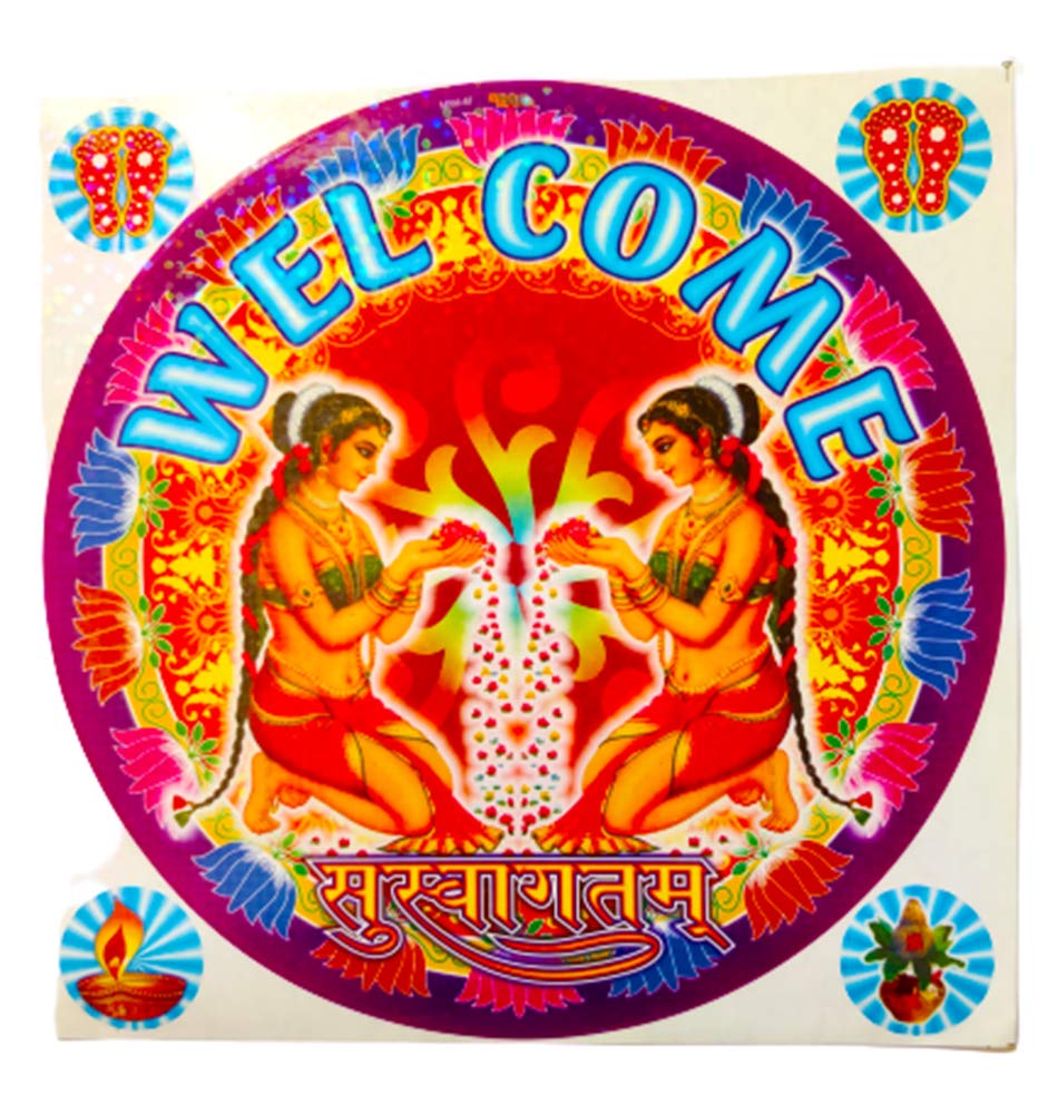 DMS RETAIL Diwali Rangoli Stickers Welcome Rangoli Stickers for Floor Decoration Wall Decor Self Adhesive Sticker Rangoli Waterproof PVC Vinyl Floor Sticker Pack of (8) dmsretail