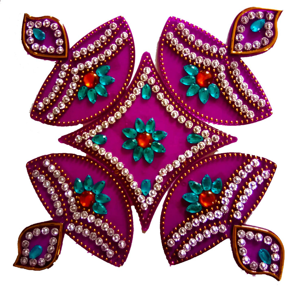 DMS RETAIL Diya Design Acrylic Stone Studded Rangoli for Diwali Decoration Floor Decoration - 5 Pcs Set - 11 Inches dmsretail