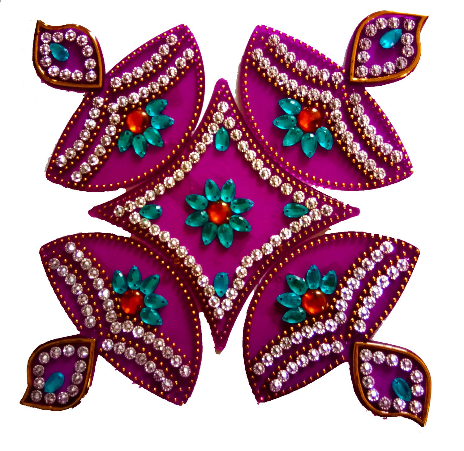 DMS RETAIL Diya Design Acrylic Stone Studded Rangoli for Diwali Decoration Floor Decoration - 5 Pcs Set - 11 Inches dmsretail