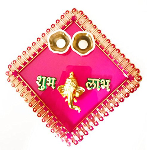 DMS RETAIL & Ethnic Acrylic Decorative Pooja Thali with Kumkum Holder for Diwali Pooja Rakhi Thali Enaagement Plate dmsretail